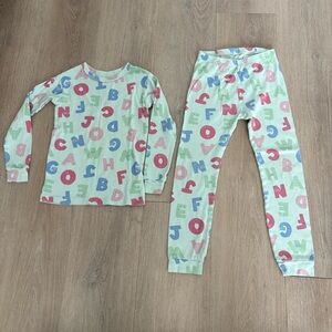 Gap Kids Girls Pajama Set Mint Green Multicolor Alphabet 100% Organic Cotton